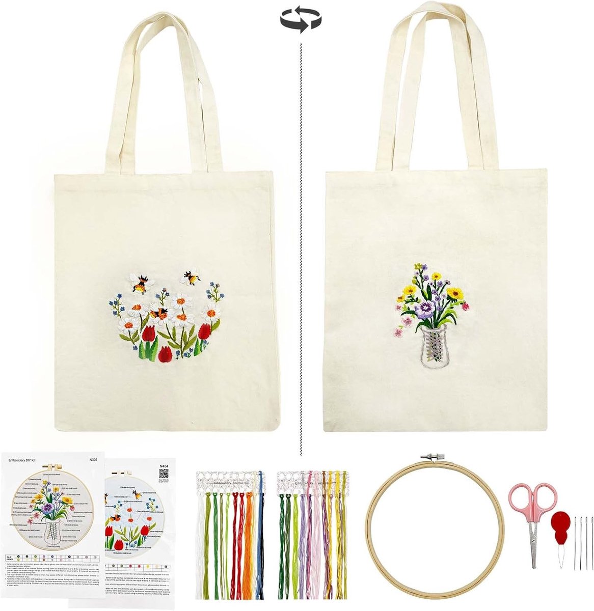 Dubbele Patroon Canvas Tote Bag Borduurset voor Creatieve Projecten en Handwerk