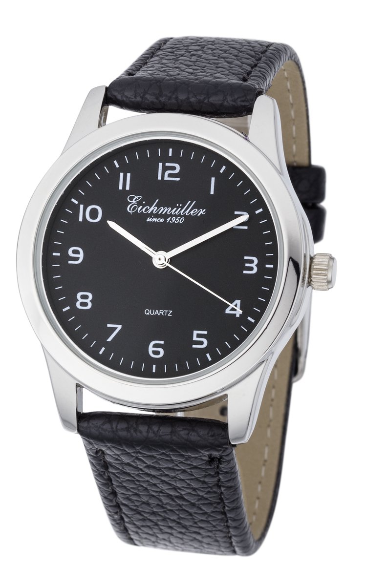Eichmüller Modern Herenhorloge - Zwarte Horlogeband - Zwarte Wijzerplaat - Quartz Uurwerk - 39,5 mm