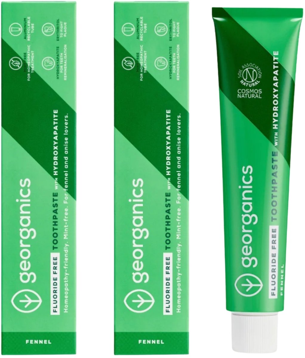 Georganics - Fennel Tandpasta - Fluoridevrij - 3 x 75 ml - Natuurlijke - Met Hydroxyapatiet - Erythritol