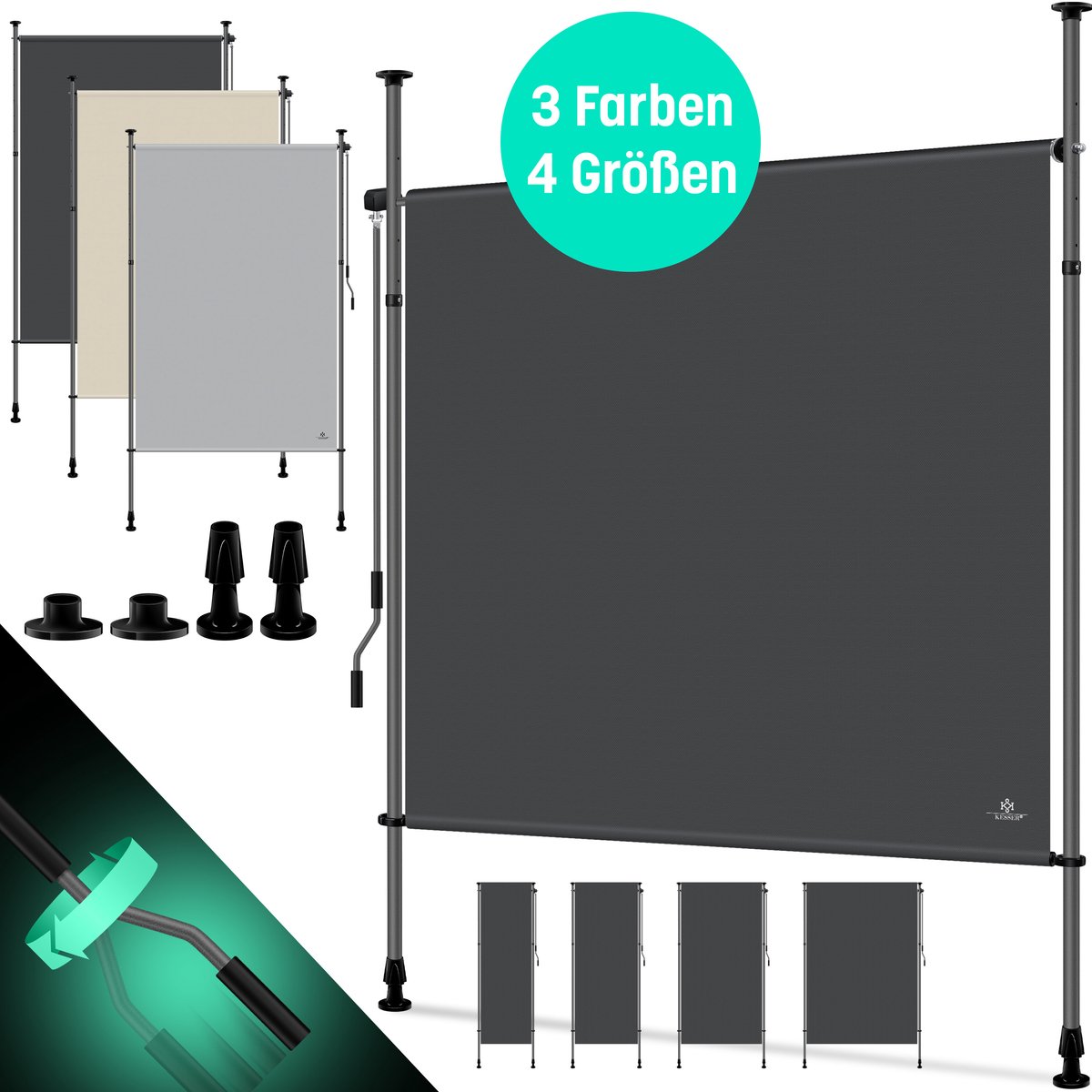 KESSER® Klemluifel - verticale zonwering met handslinger, zonder boren - waterdicht - 200x310 cm - donkergroen