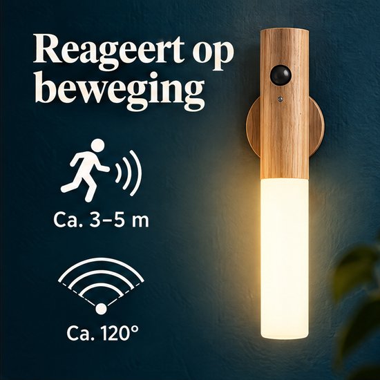 Cheqo® Nachtlamp met Bewegingssensor - Draadloze Wandlamp Binnen - Oplaadbare LED Lamp - Warm Wit Licht - Nachtlampje met Magneet - Sensorlamp - Zaklamp - Draagbare Lamp - USB Oplaadbaar - Noodverlichting voor Slaapkamer en Hal van Cheqo® — afbeelding 3