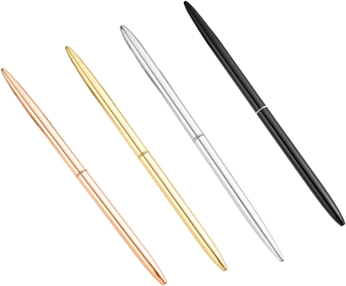 Set van 4 Slanke Metalen Balpennen met Zwarte Inkt - Elegante Pennen voor Kantoor, Cadeaus en Promotionele Acties