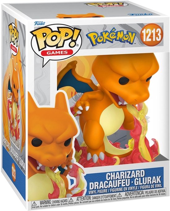 Funko Pop! Pokémon Charizard #1213 figuur op zijn verpakking.