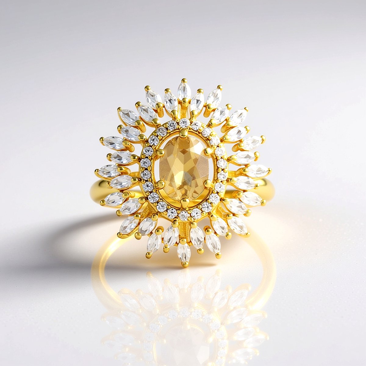 Cavill - Luxe Avondring in 925 Sterling Zilver Verguld - Mandarijn Zirkon 1,419 ct - Ovaal Briljant & Marquise Rond - Maat 17 & 18