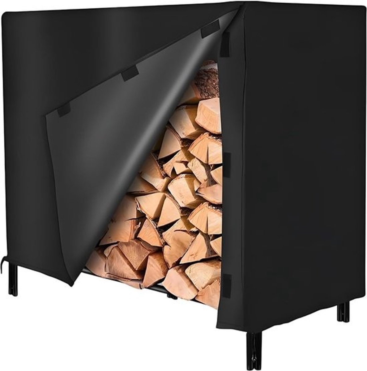 Beschermhoes voor houtstapel - Voor brandhoutopslag - Voor bescherming buiten - Waterdicht - Oxford-materiaal - 121 x 61 x 107 cm - Zwart