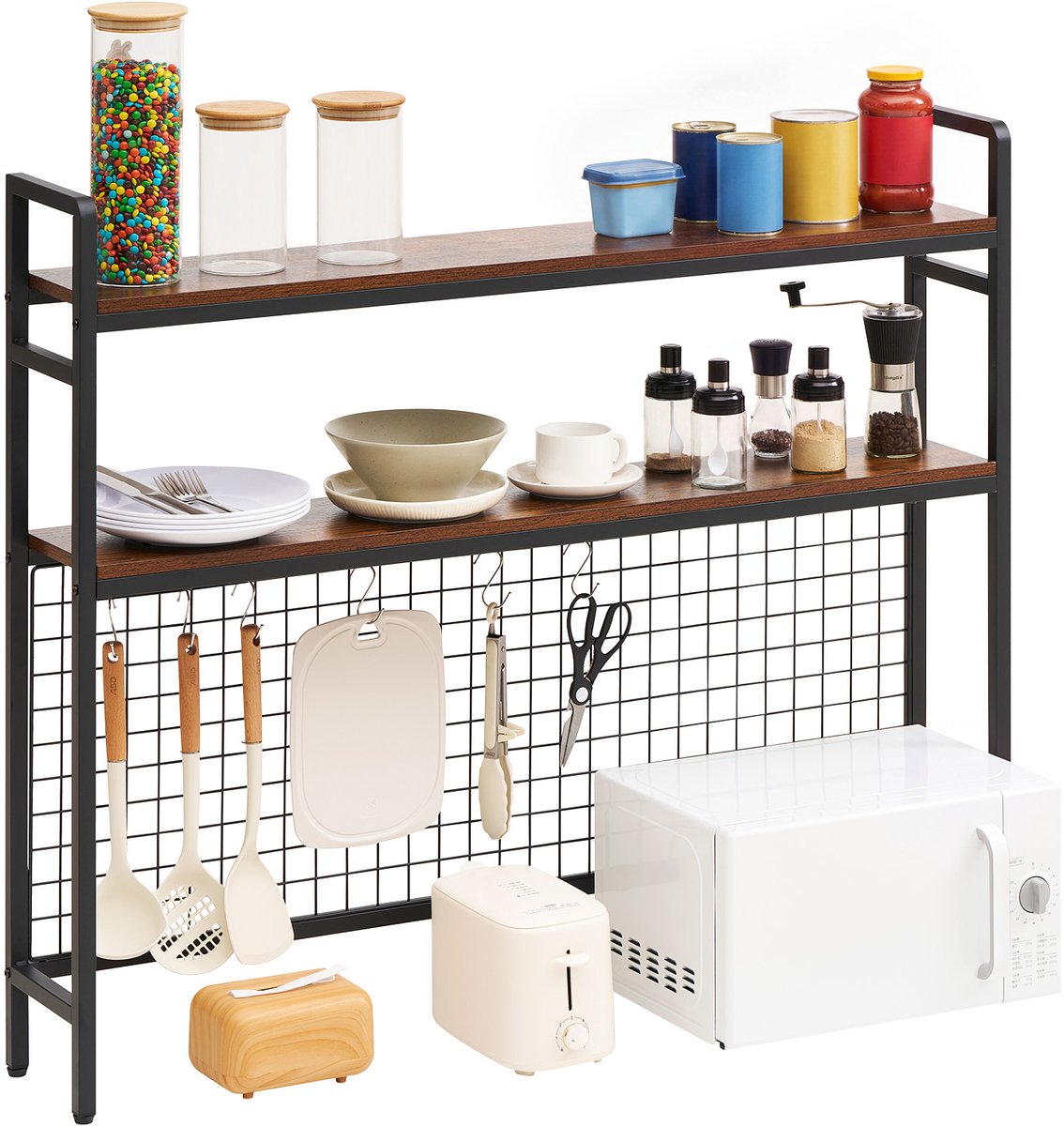 Vevor 3-Laags Bureauplank, Bureau-Boekenplank Organizer, Zwart, voor Studentenkamers, Thuis en op Kantoor, voor het Sorteren van Boeken en Kantoorbenodigdheden, Metalen Frame en Houten Planken, Antislipvoetjes