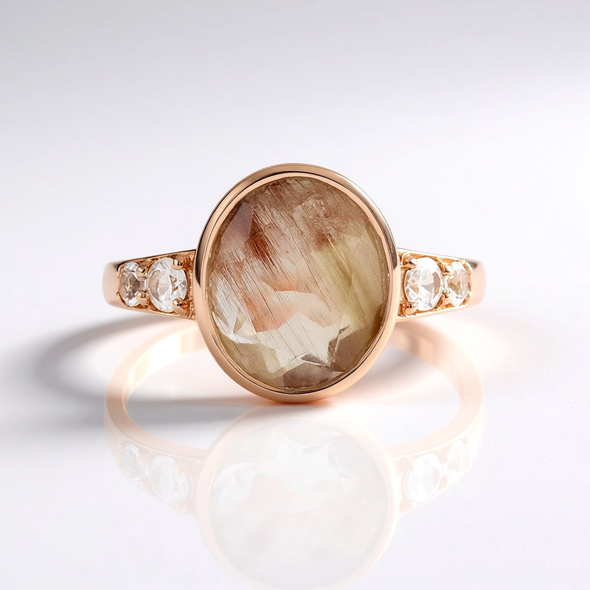 Cavill - Luxe Ovale Ring 3,353 ct Koper Rutielkwarts - 925 Sterling Zilver Roségoudverguld - Tanzaanse Zirkonia - Verstelbaar 19-21