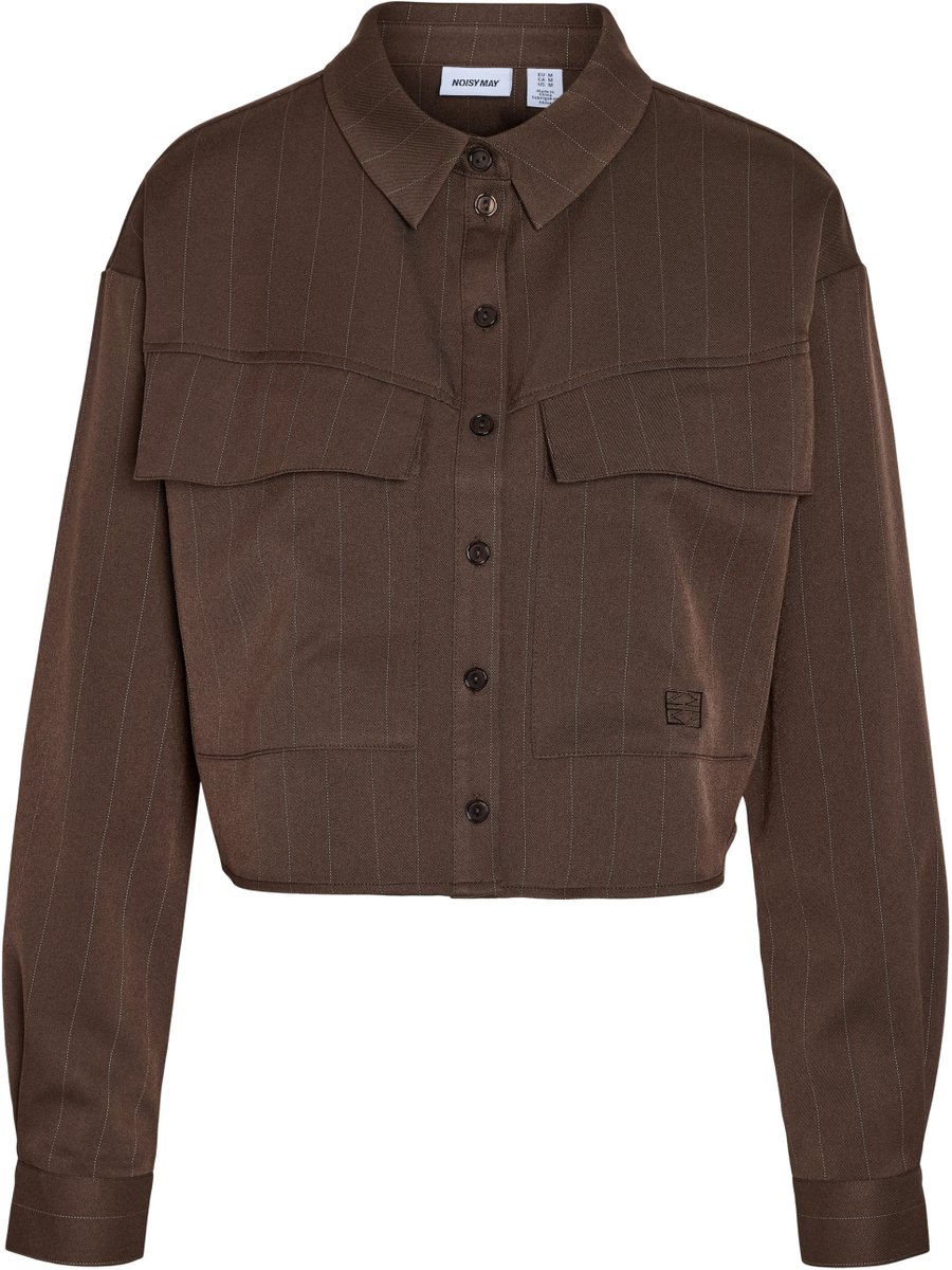 Noisy may Jas Nmdallas L/s Crop Pinstripe Shacket 27034973 Chocolate Brown/white Pins Dames Maat - L