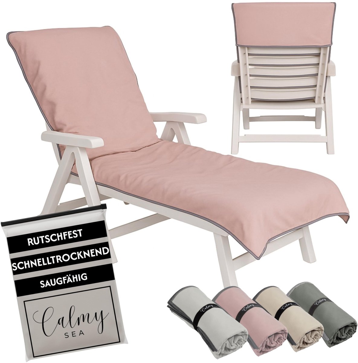 CalmySEA Handdoek voor zonneligstoel, 200 x 75 cm, met capuchon, microvezel, licht gewicht, hoes voor tuinligstoel - ShopVlot