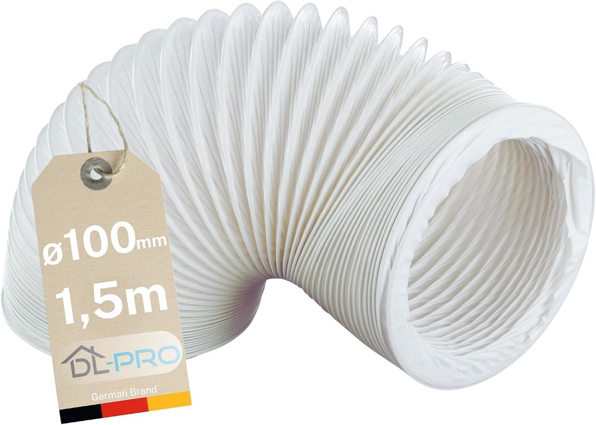 DL-pro 1.5 m, Ø 100 mm drain hose, flexible PVC hose, white, for air conditioning, extractor hood, dryer, not suitable - ShopVlot