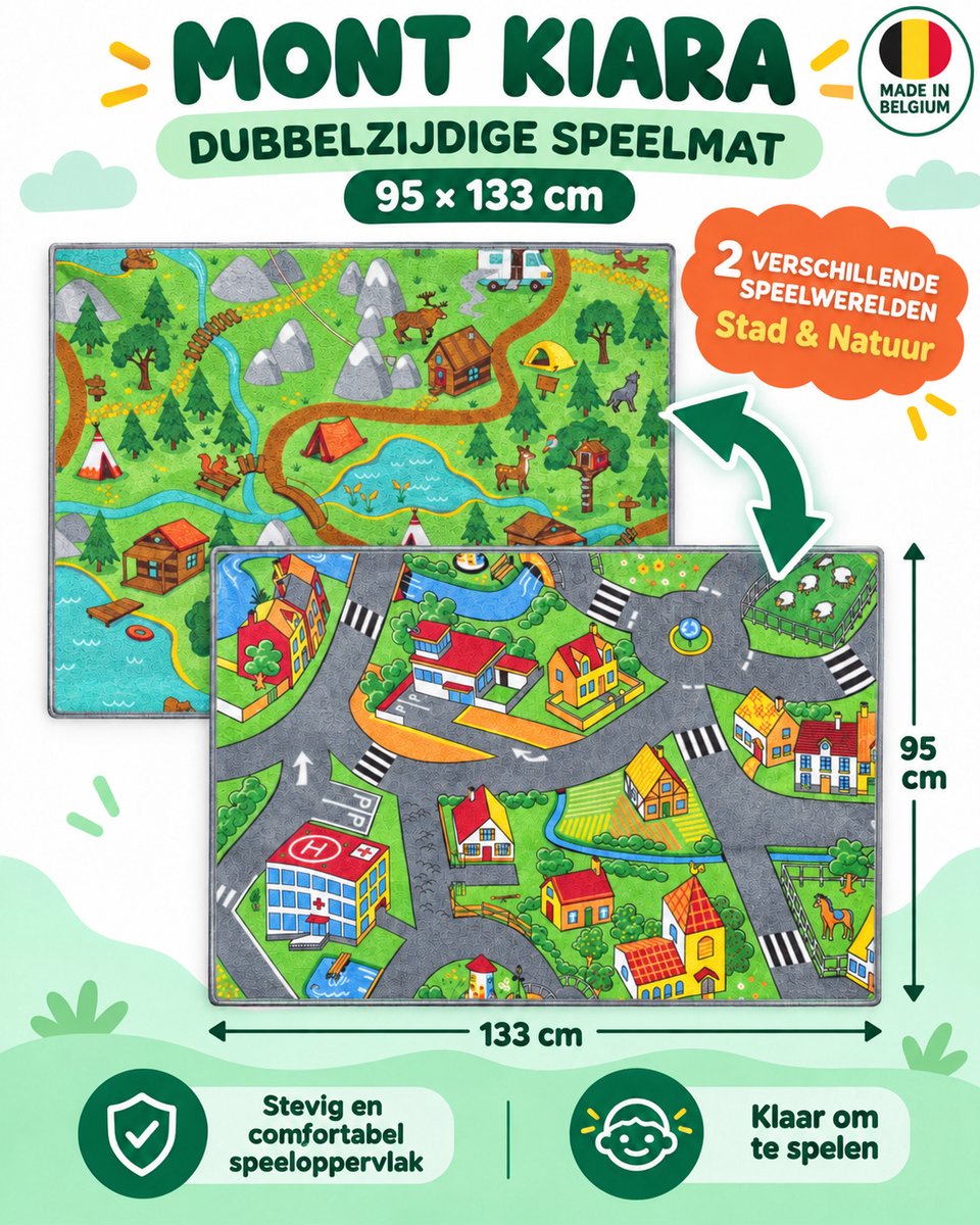 Mont Kiara Speelmat voor Kinderen - Dubbelzijdig stad en natuur - 95 x 133 cm