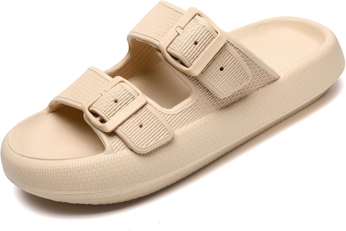 Cloud Sliders Women Men Sandals with Adjustable Buckles, Shower Bathroom Non-slip Quick Dry Open Toe Super Soft - ShopVlot
