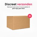 Discreet verzonden. Een bruine kartonnen doos zonder logo of tekst.