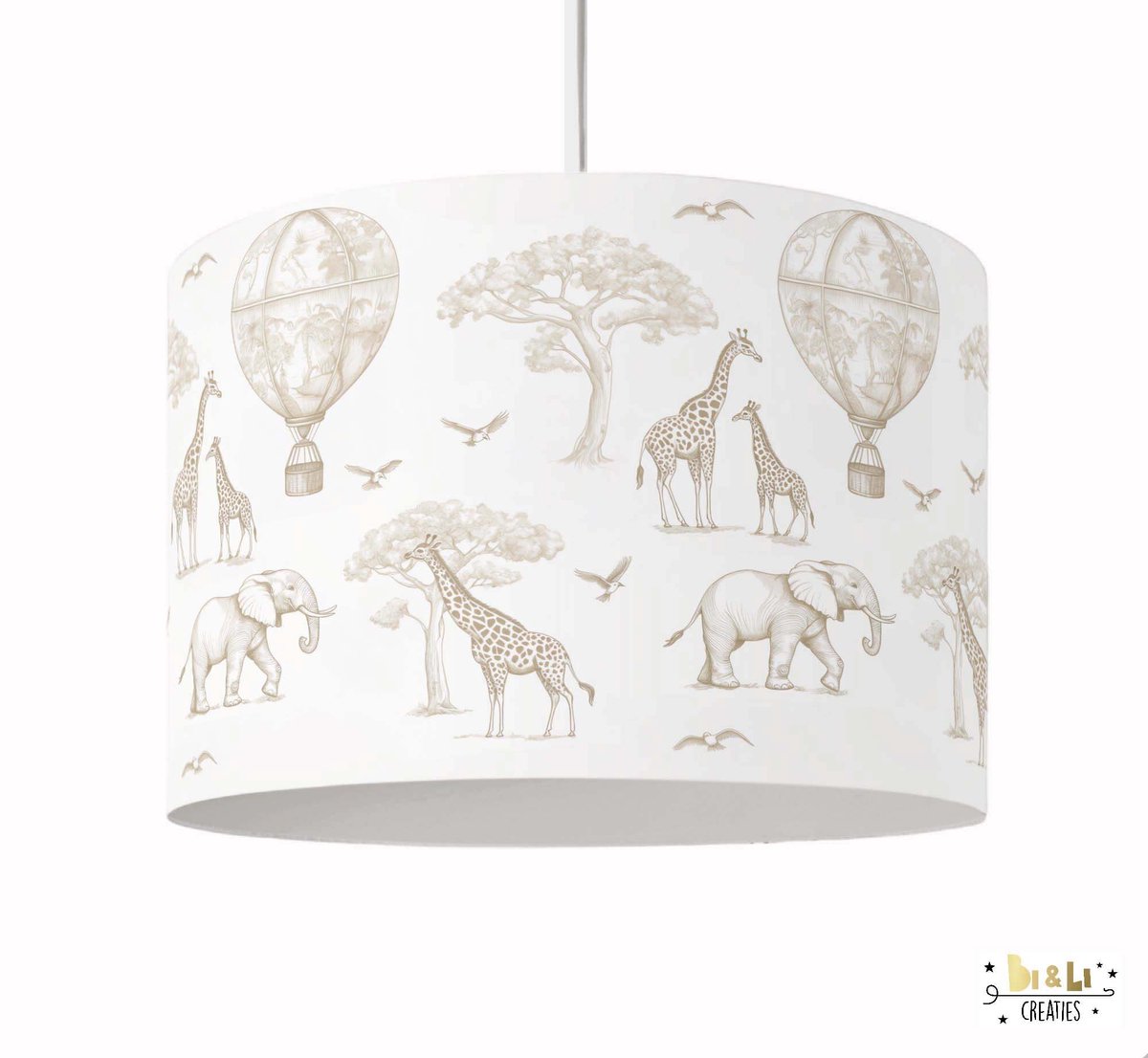 Hanglamp Toile du jouy Giraf en olifanten-verlichting-incl pendel-kinderkamer-giraf-luchtballon-babykamer-olifant