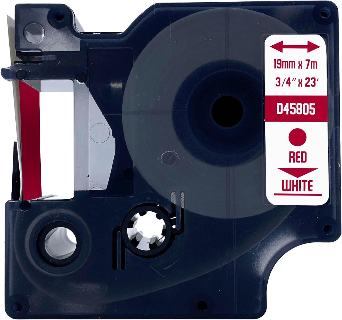 Label tape 19mm x 7m - rood op wit - compatibel met DYMO 45805 - duurzame thermische labels - ShopVlot
