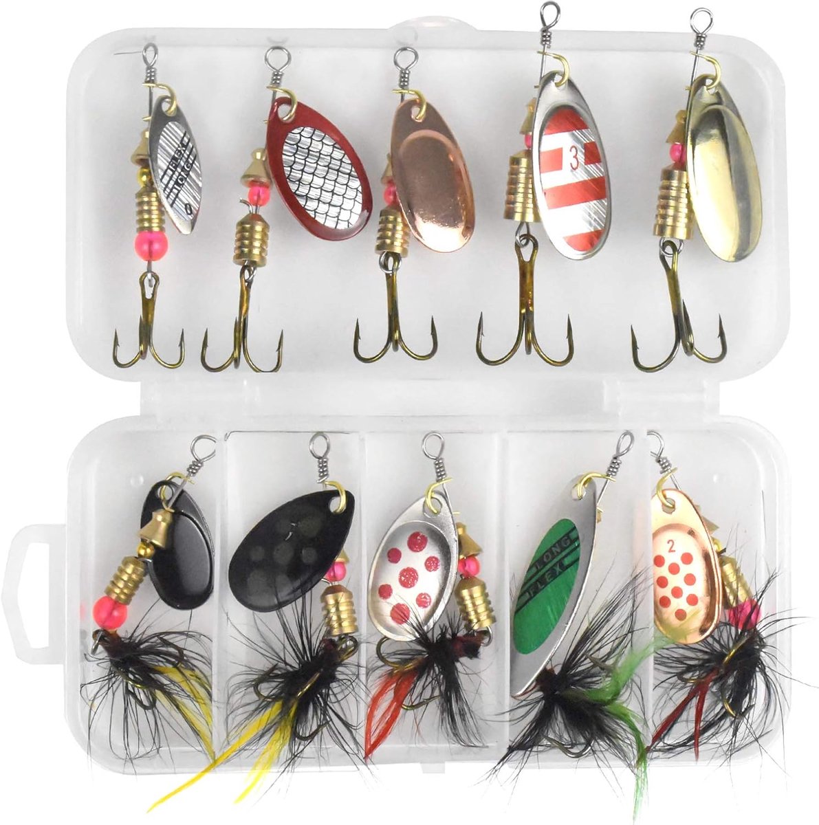 10 Stks Vissen Lokt Set Pailletten Spinner Vissen Lokt met Haak Kunstmatige Finshing Aas Spinnerbait Set met Doos - ShopVlot