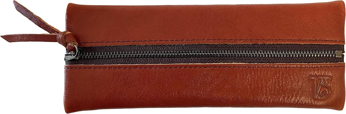 Case, 18.8 x 6.8 cm, genuine leather, soft, dark orange, dark orange, zipper, dark orange, zipper - ShopVlot