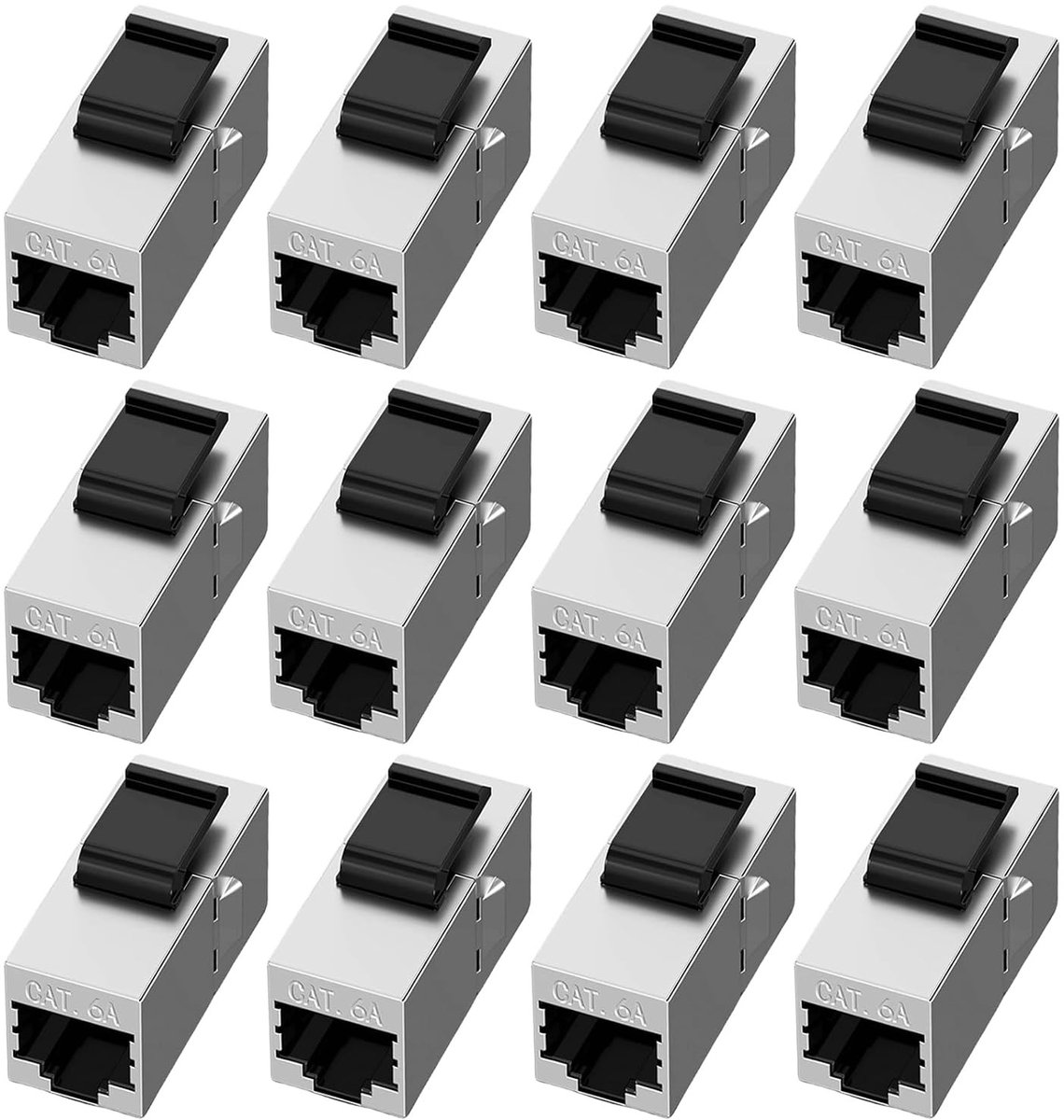 RJ45 Coupler CAT6a Keystone Module - 12 Stuks, 10 Gbit/s Netwerkverbinding, Aansluitmodule voor Ethernet Kabelverlenging, Geschermd en Betrouwbaar