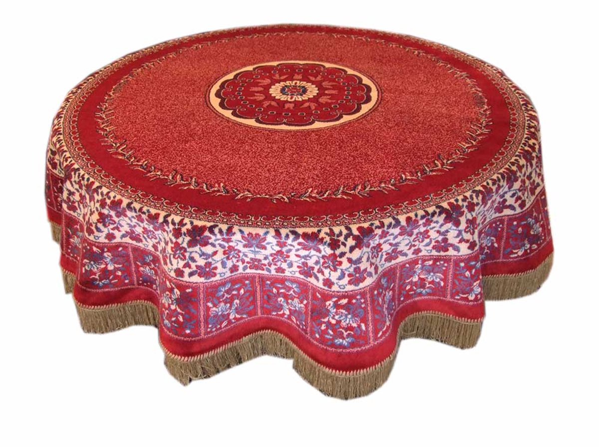 Tafelkleed Sirius - rood - 150 cm rond - met franjes - klassiek - authentiek - traditioneel - vintage - retro