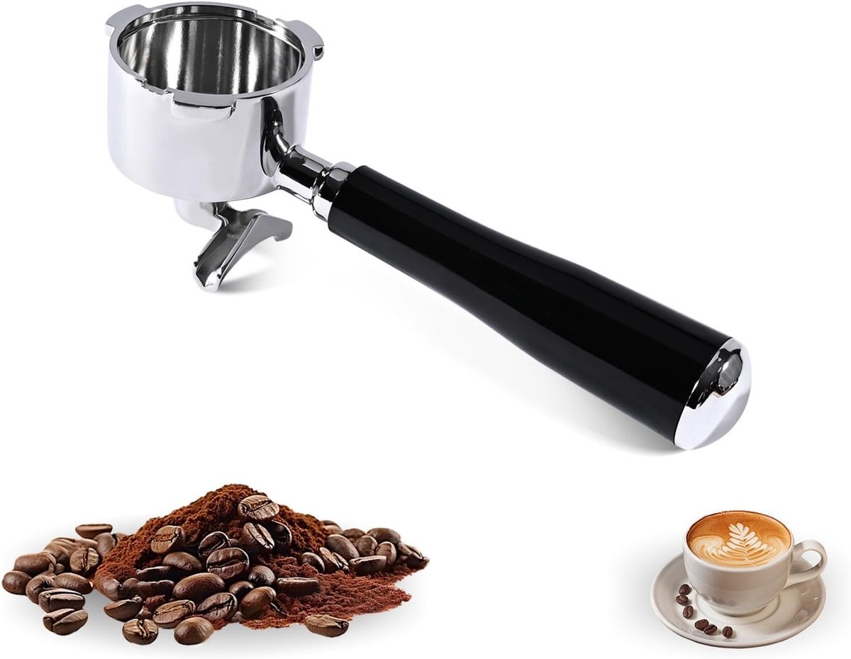Zeefhouder 51 mm - roestvrij staal - 3-gaats met houten handvat - perfect voor Delonghi Dedica - ShopVlot