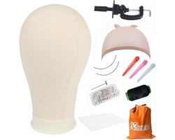 Xtrend 21 "-24" Poly Canvas Block Head Professionele Etalagepop Canvas Head voor Maken, Drogen, Styling Pruiken met Tafelklemstandaard 22 Inch