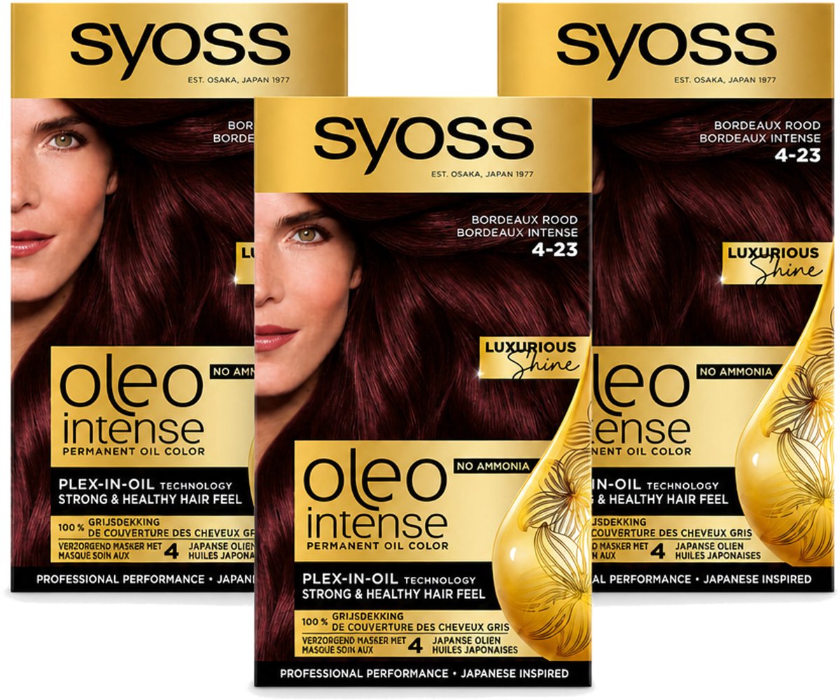 3 x SYOSS - Oleo Intense 4-23 - Haarverf - Permanente Haarkleuring - Bordeaux Rood - Langdurige Kleur - Voordeelverpakking - 3 stuks