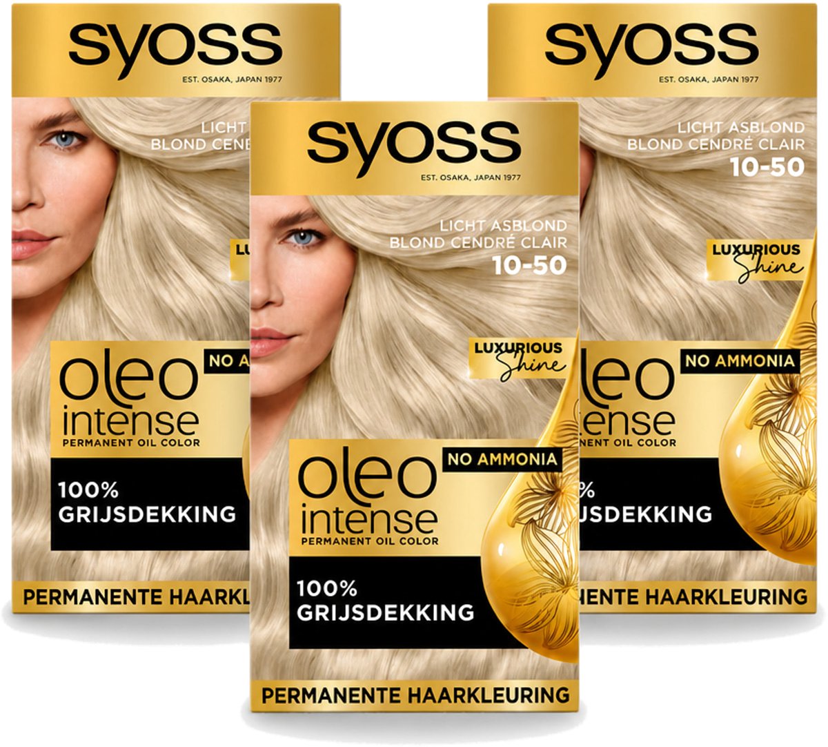 3 x SYOSS - Oleo Intense 10-50 - Haarverf - Permanente Haarkleuring - Licht Asblond - Langdurige Kleur - Voordeelverpakking - 3 stuks