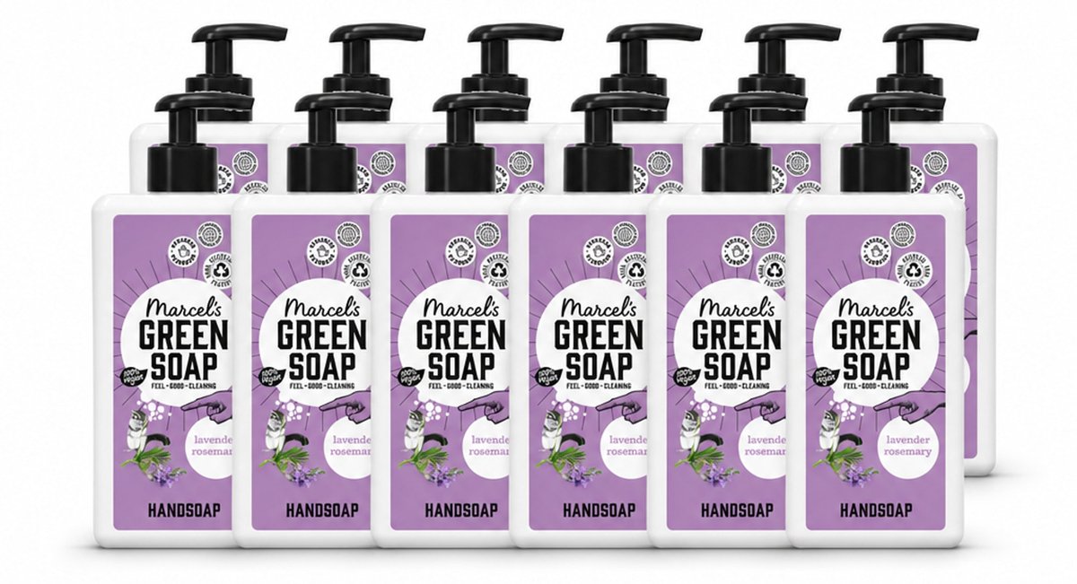 12 x Marcel's Green Soap - Handzeep - Lavender & Rozemarijn - Voor dagelijks gebruik - 500 ml - Voordeelverpakking - 12 stuks