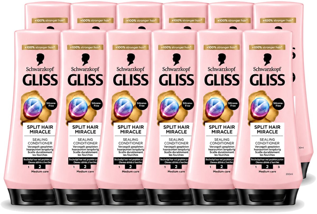 12 x Gliss - Hair Repair - Conditioner Split Hair Miracle tegen Gespleten Haarpunten - 200 ml - Voordeelverpakking - 12 stuks