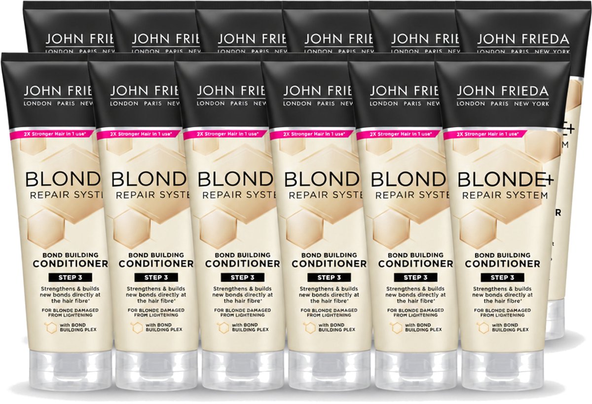 12 x John Frieda – Conditioner – Blonde+ Repair Bond Building – Herstellend – 250 ml - Voordeelverpakking - 12 stuks
