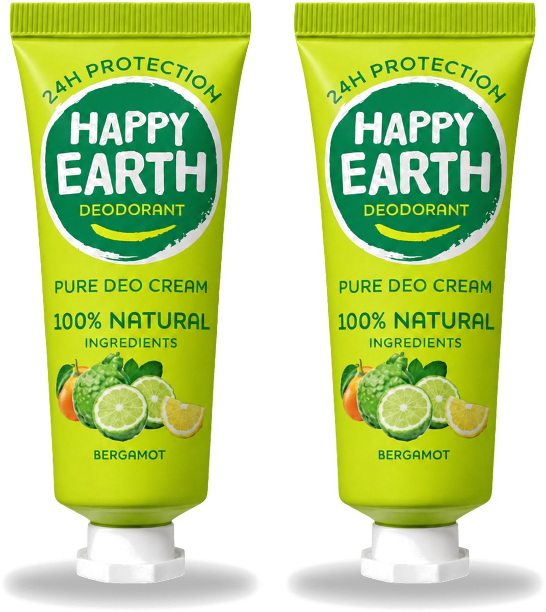 2 x Happy Earth – Deodorant Cream – 100% Natuurlijk Bergamot – 40 ml - Voordeelverpakking - 2 stuks