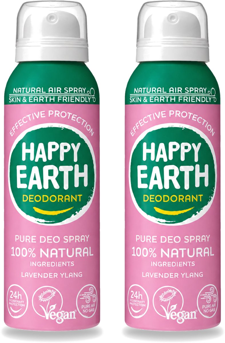 2 x Happy Earth – Deodorant Spray – 100% Natuurlijk Lavender Ylang – 100 ml - Voordeelverpakking - 2 stuks