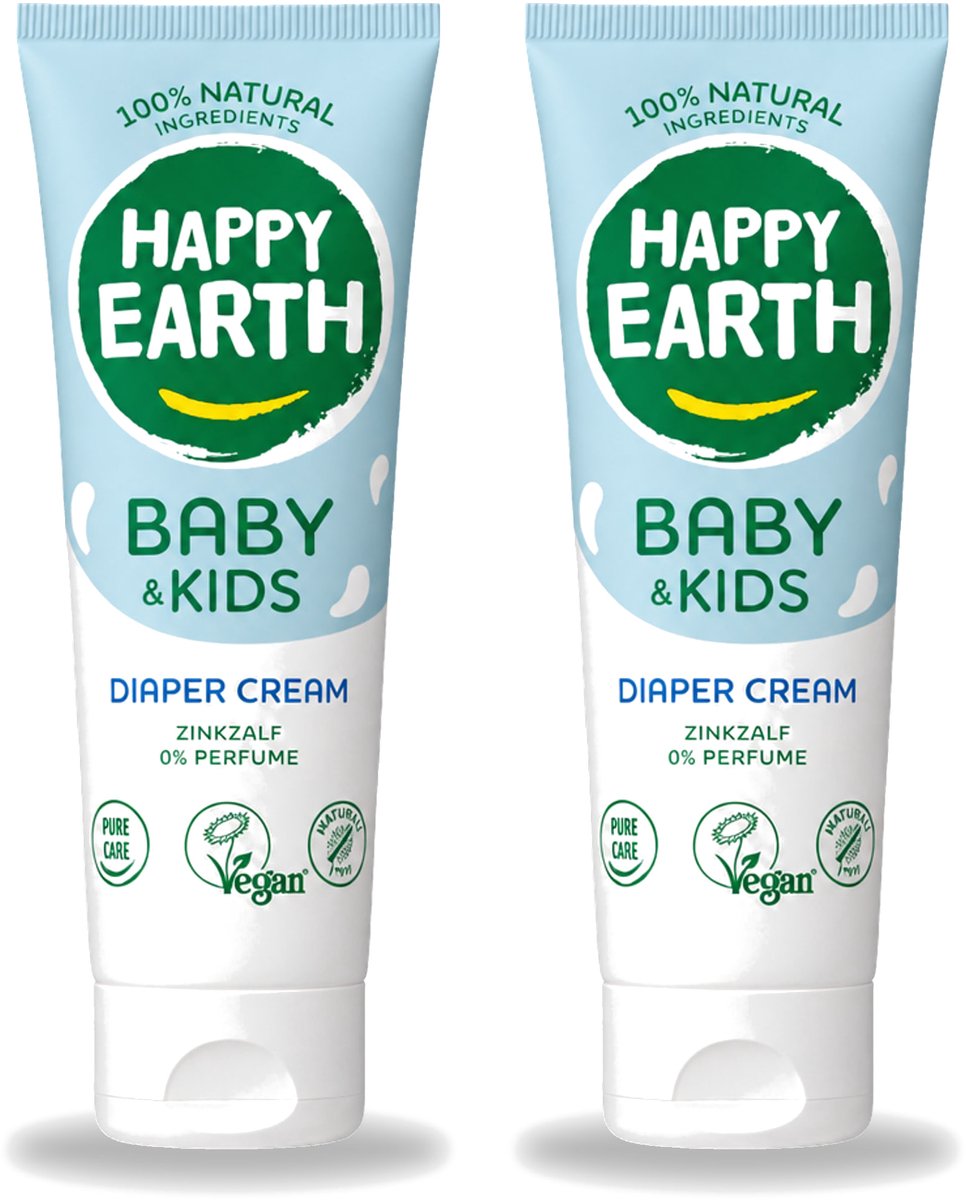 2 x Happy Earth – Diaper Cream – 100% Natuurlijk Baby & Kids – 75 ml - Voordeelverpakking - 2 stuks
