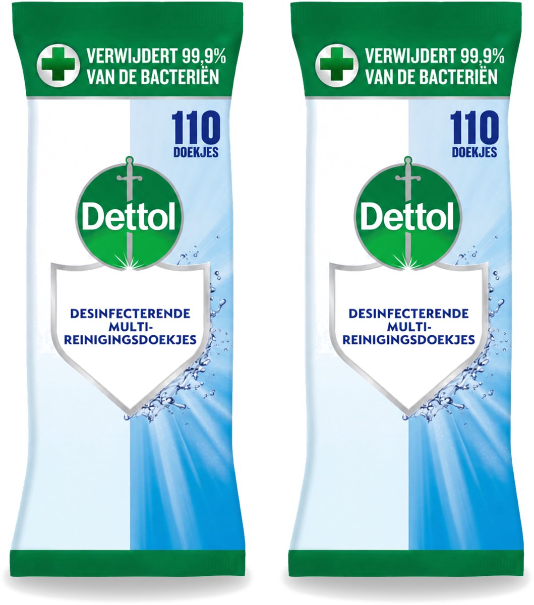 2 x Dettol - Reinigingsdoekjes - Extra Grootverpakking - Gezinshygiëne - 110 Doekjes - Voordeelverpakking - 2 stuks