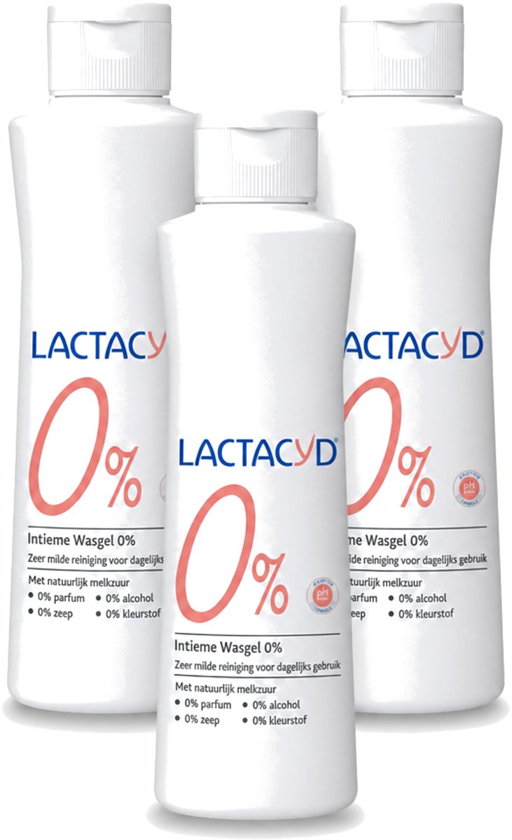 3 x Lactacyd – 0% – Milde Wasgel – 250 ml - Voordeelverpakking - 3 stuks