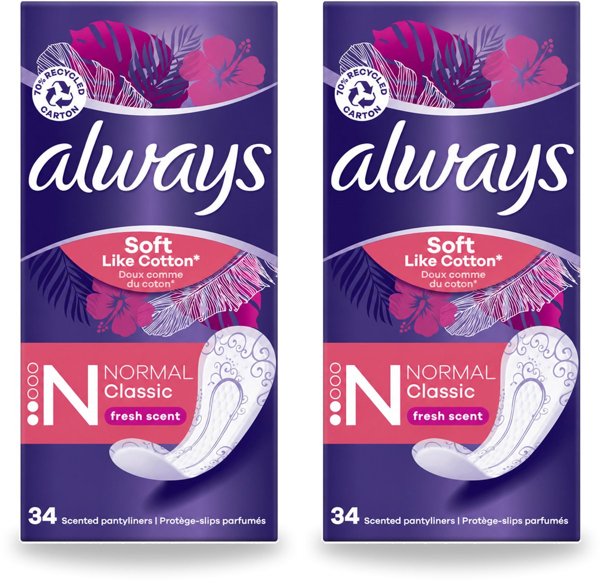 2 x Always - Inlegkruisjes - Normal - 34 Inlegkruisjes - Voordeelverpakking - 2 stuks