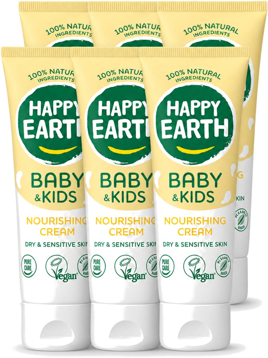 6 x Happy Earth – Nourishing Cream – 100% Natuurlijk Baby & Kids – 75 ml - Voordeelverpakking - 6 stuks