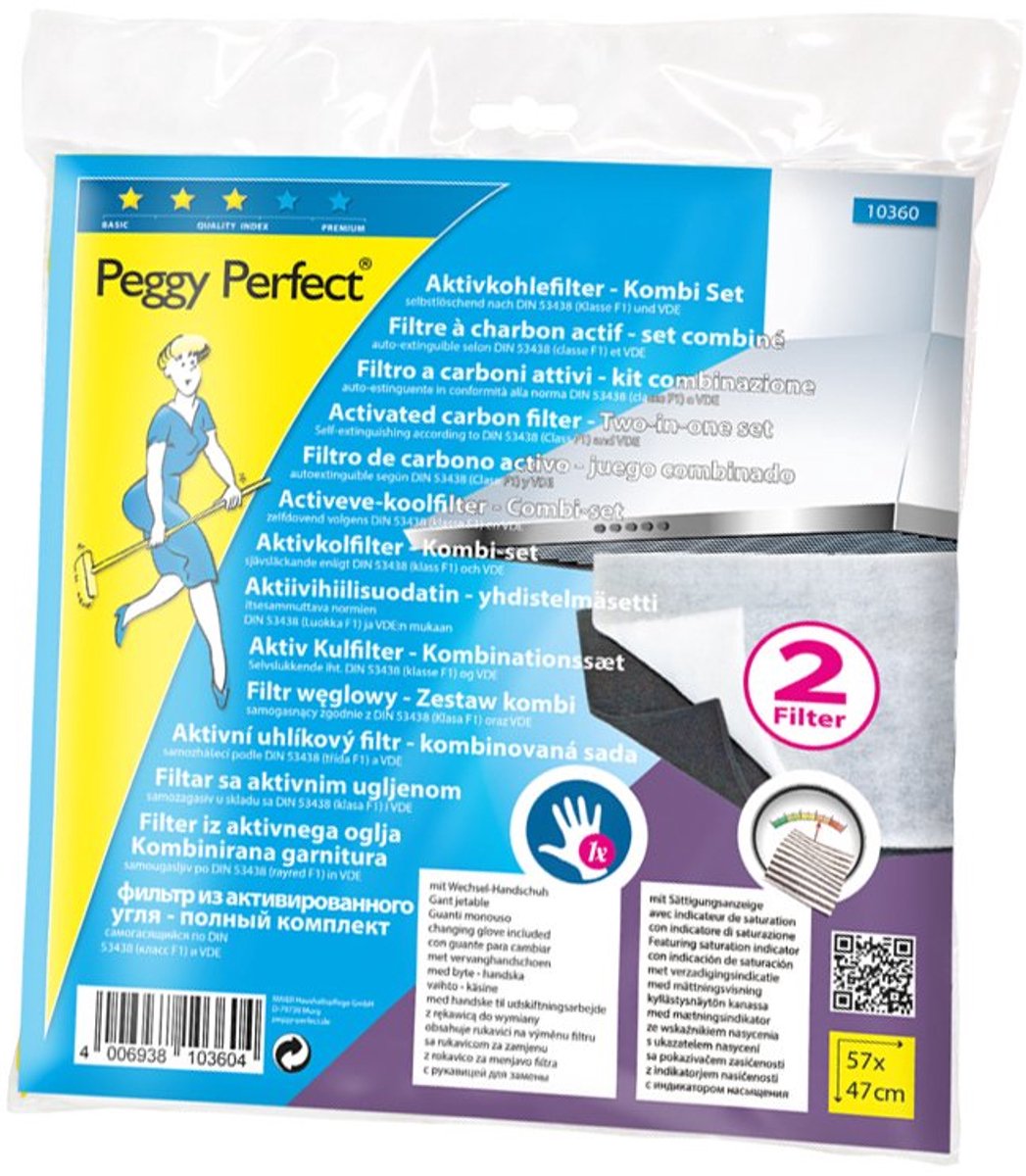 Peggy Perfect actieve koolstoffilter voor afzuigkap, 570×470 mm, 2 stuks