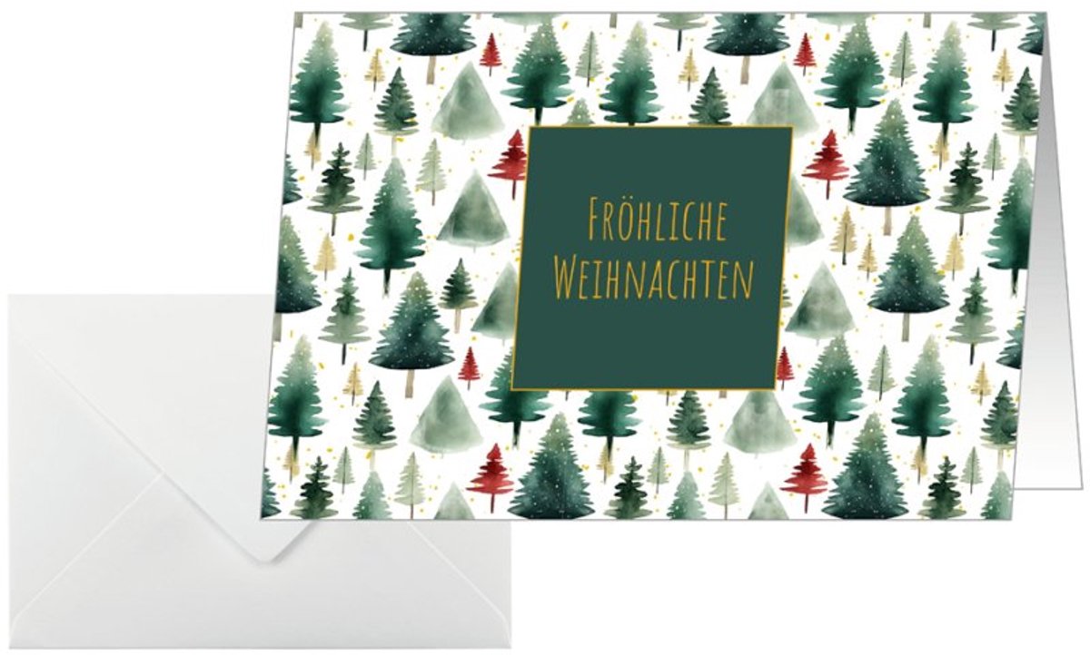 sigel kerstkaart Little Pines, groen/wit, 25 stuks + enveloppen