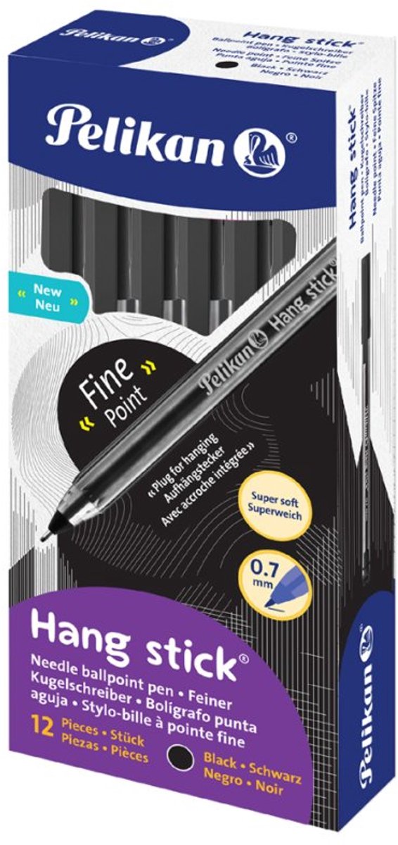 Pelikan balpen Hang Stick, 0,7 mm, zwart, 12 stuks