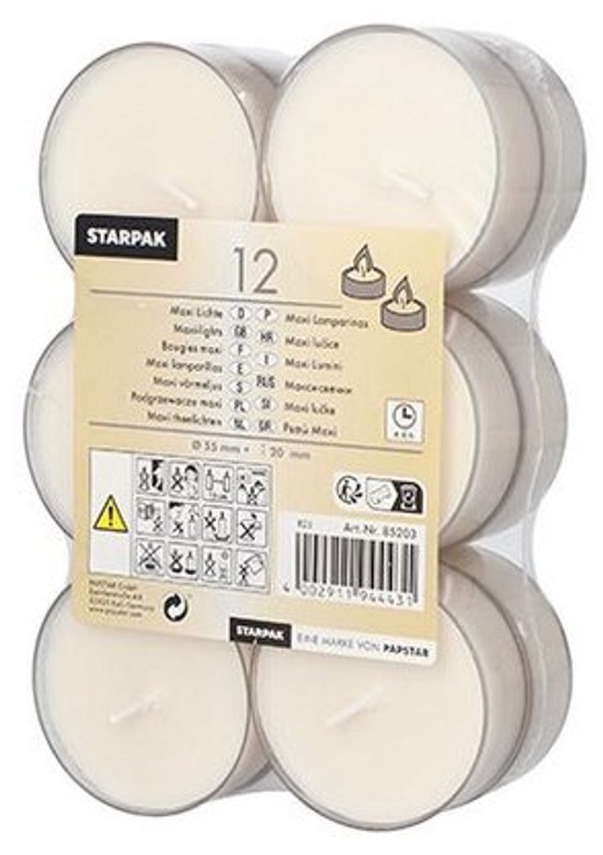 STARPAK waxinelichtjes wit, 8 uur brandduur, 12 stuks