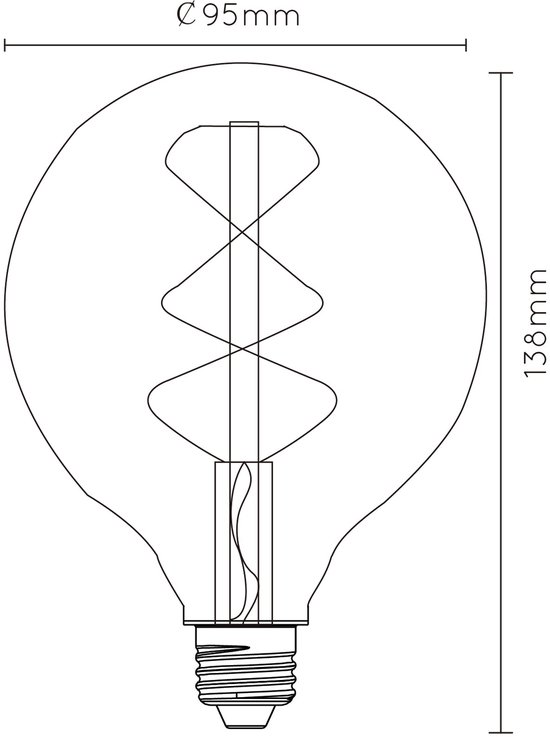 Technische tekening van een G95 lamp met afmetingen: Ø 95mm, 138mm hoog.