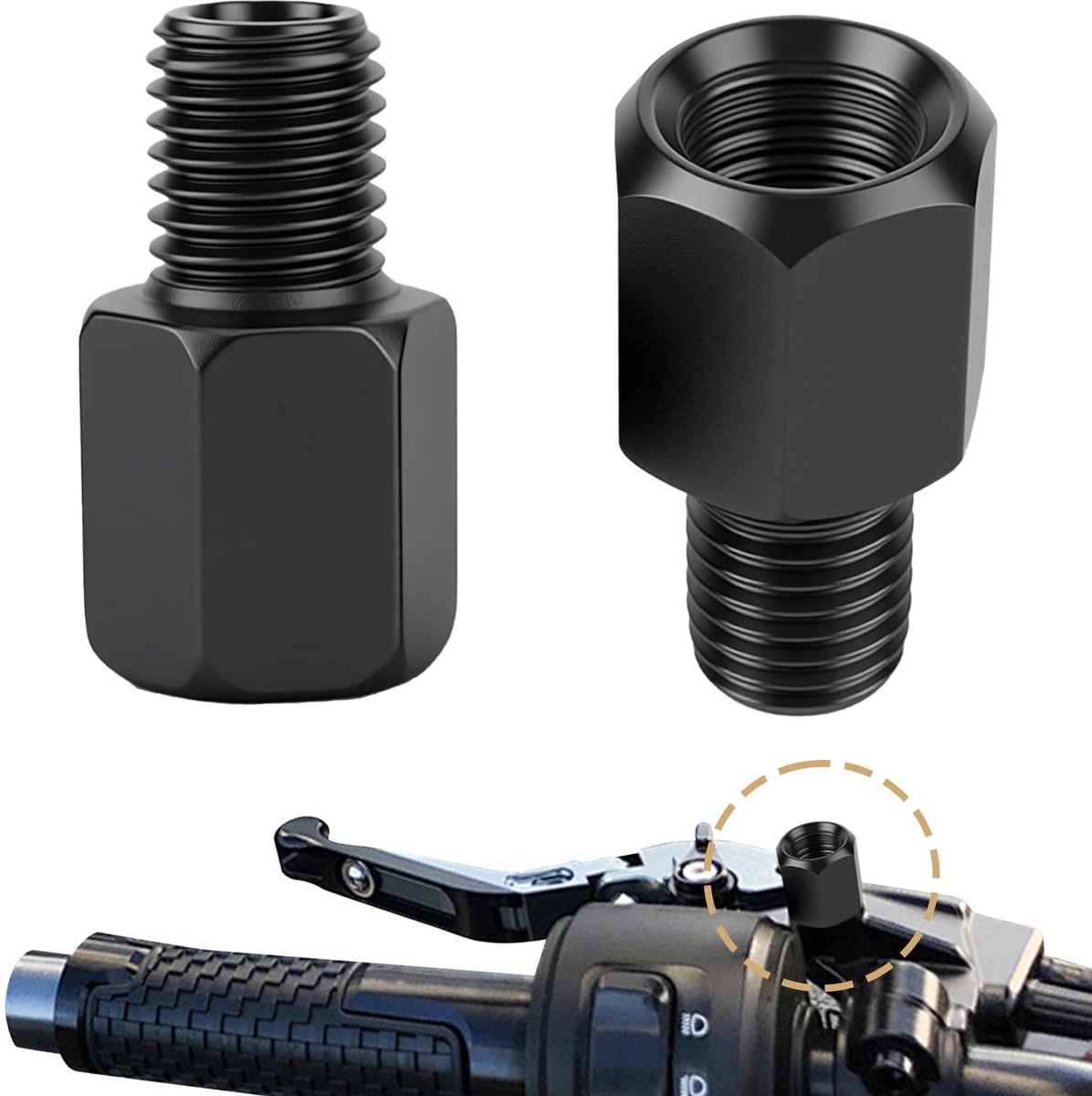 2 stuks spiegeladapters, motorspiegeladapter, M8 naar M10 linkse schroefdraad/rechtse schroefdraad, universele scooter - ShopVlot