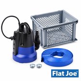 Flat Joe ® - Plug&Play set VIP - vlakzuigende dompelpomp tot 1mm - slang 25mm (lengte 10mtr) incl. 2 slangklemmen en krat - wateroverlast - vlakzuigpomp - dweilpomp - FlatJoe vlakzuiger - hoogwater set