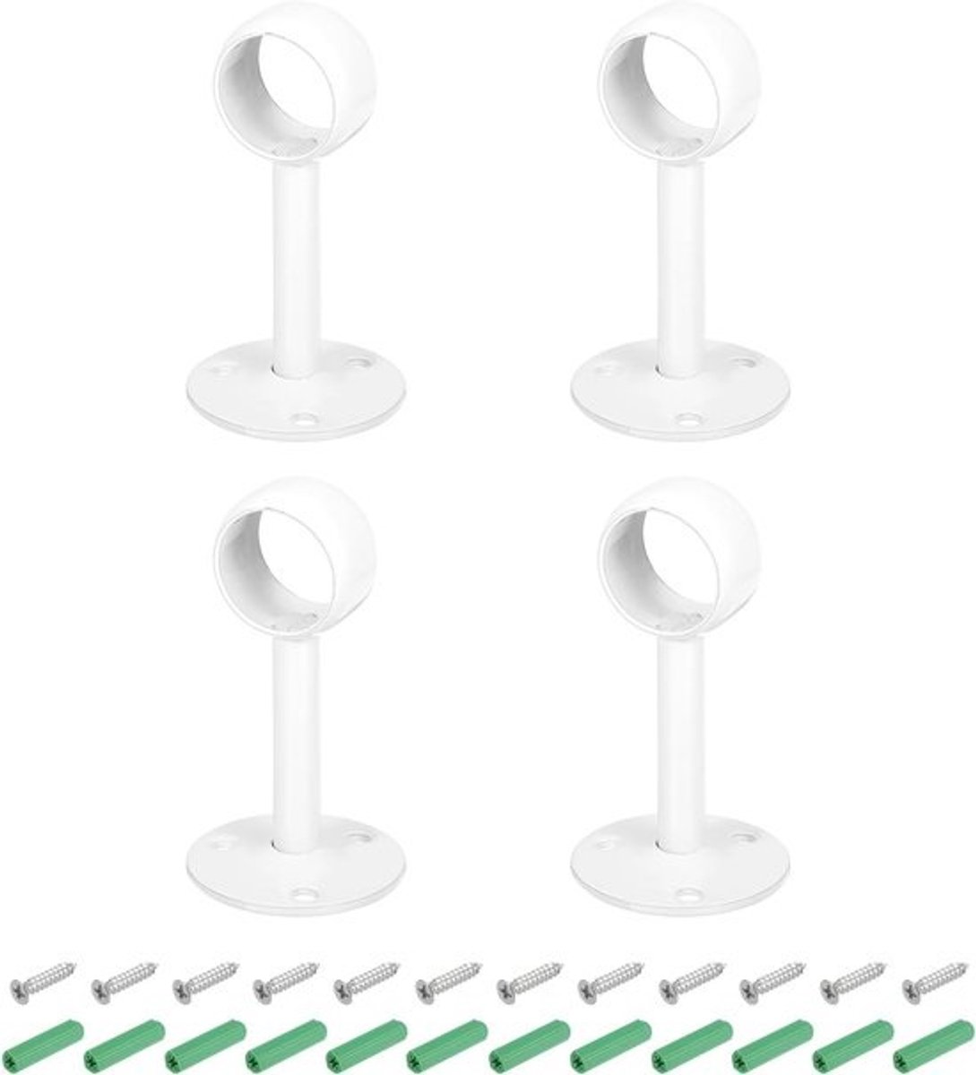 Set gordijnroedehouders - Flensstopcontacten - Kaststang voor plafondmontage - Roestvrij staal - Buizen van 25 mm - Wit