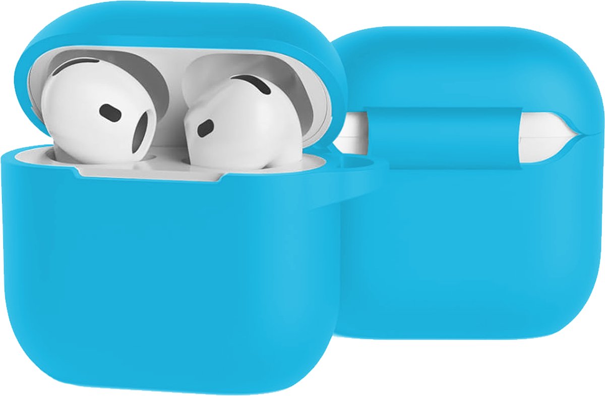 Case - Geschikt voor Apple AirPods 5 - Siliconen Hoes met Clip - Silicone Hoesje Cover - Lichtblauw