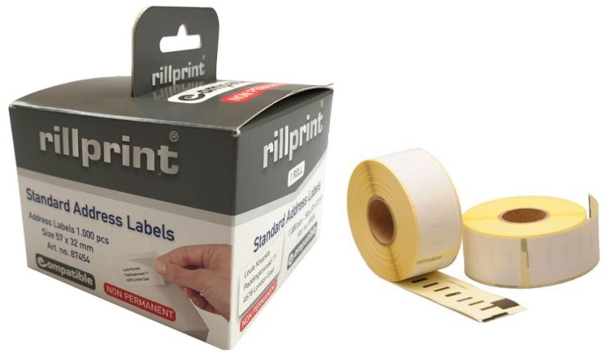 rillprint rolletiketten, wit, niet-permanent, 1000 stuks