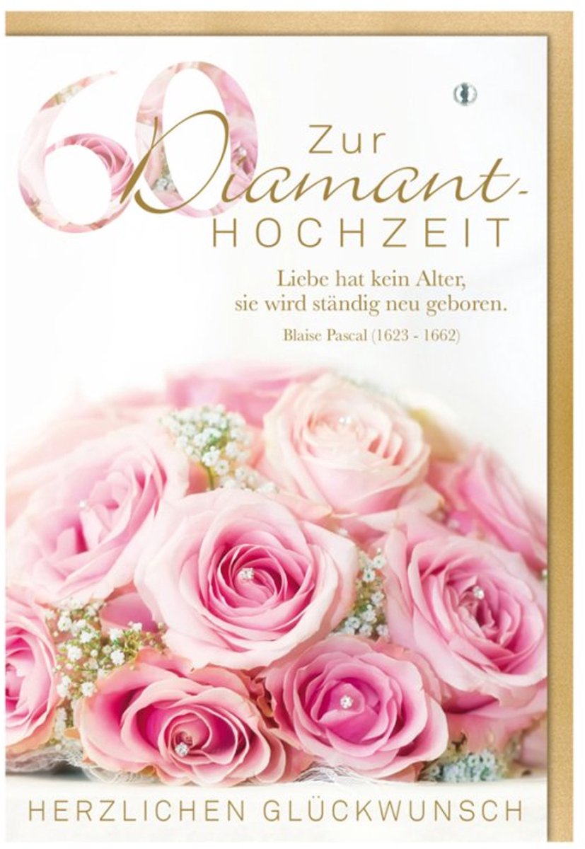 SUSY CARD trouwkaart Diamanthochzeit Rose, 120 × 170 mm, witte envelop