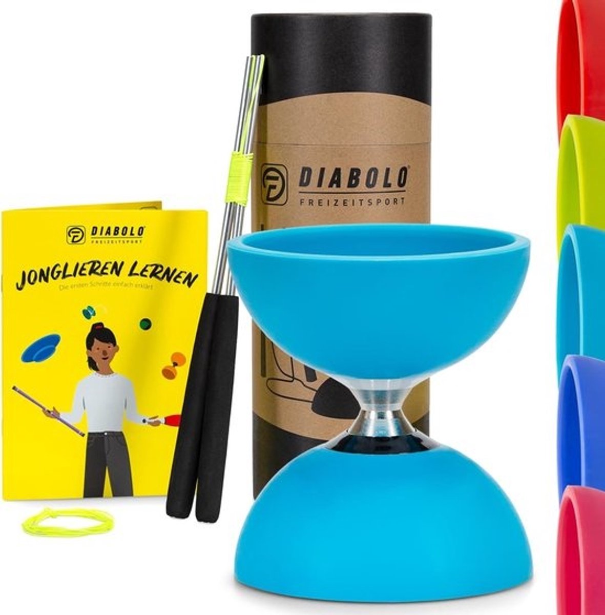 Diabolo-jongleerset - Jongleerspeelgoed - Voor motoriekontwikkeling - Kogellageras - 105 mm diameter - Turquoise