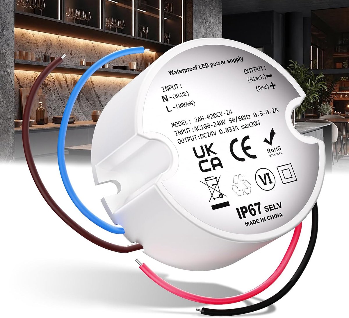 LED power supply 24V 20W, mini transformer 230V on 24V power supply round waterproof IP67, 0.83A for G4 MR16 strip - ShopVlot